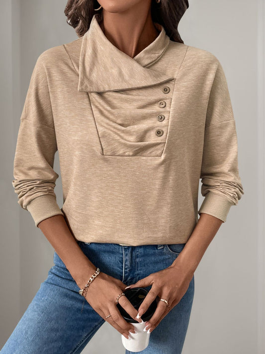 Womens Asymmetric Mock Neck Long Sleeve Sweatshirt