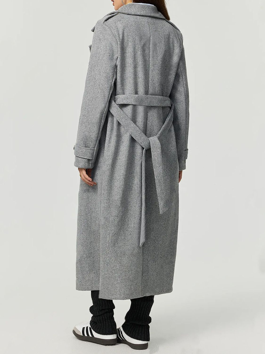 Womens Gray Longline Coat