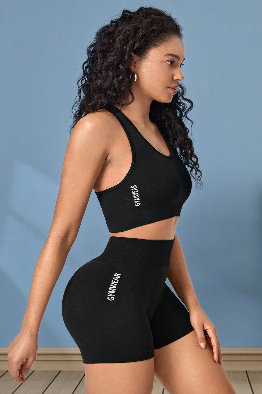 Black Cropped Sports Tank and Shorts Set