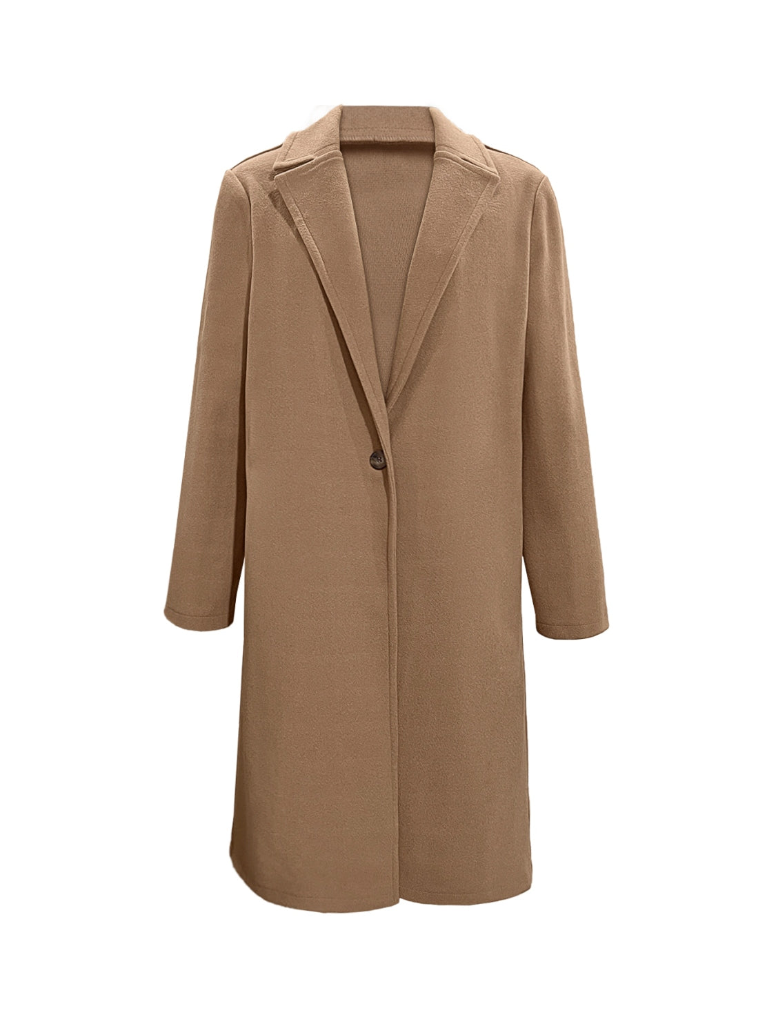 Womens Camel Button Up Long Sleeve Coat