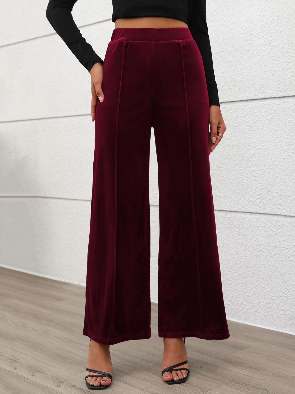 Womens Burgundy Wide Leg Pants