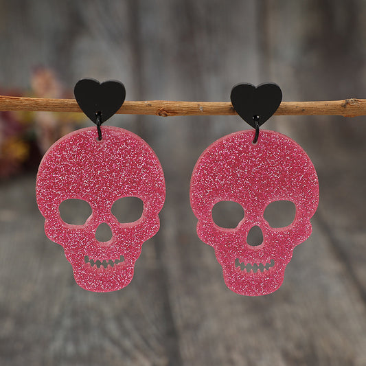 Pink Rose Acrylic Skeleton & Heart Earrings