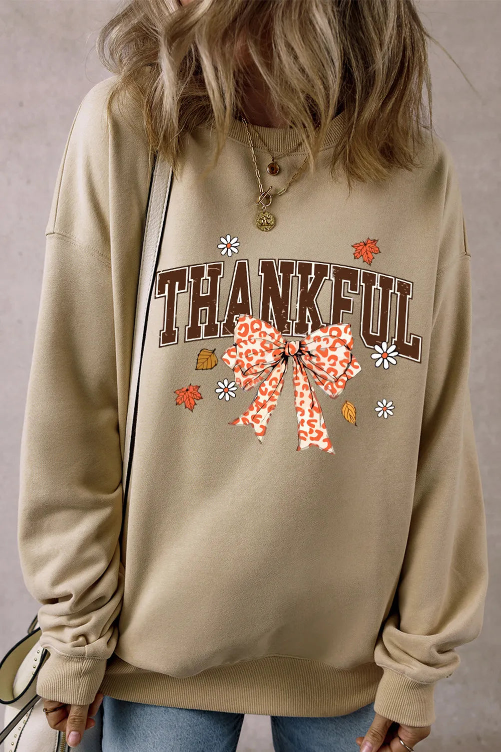 THANKFUL Bow Long Sleeve Sweatshirt