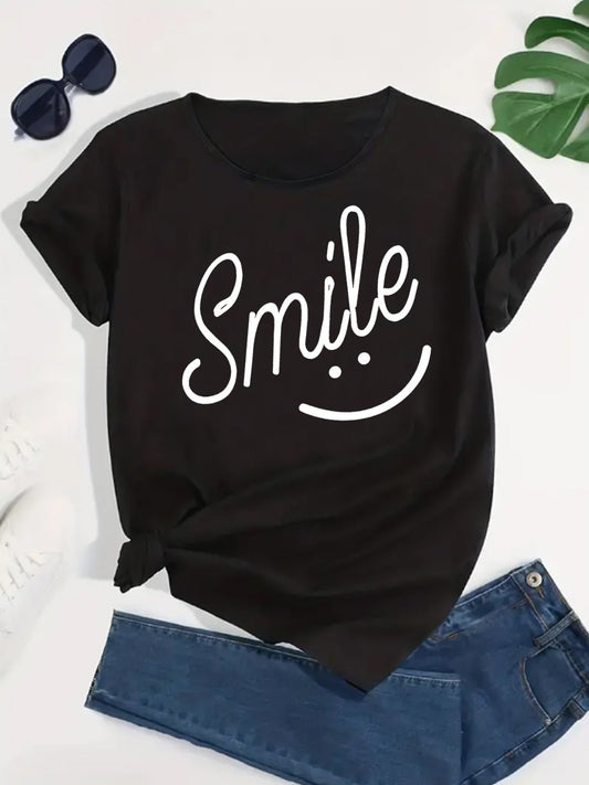 Just SMILE Round Neck Short Sleeve T-Shirt
