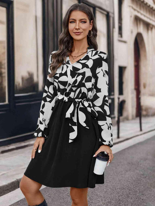 Contrast Tie Front Long Sleeve Dress - Shop SWR Luxe