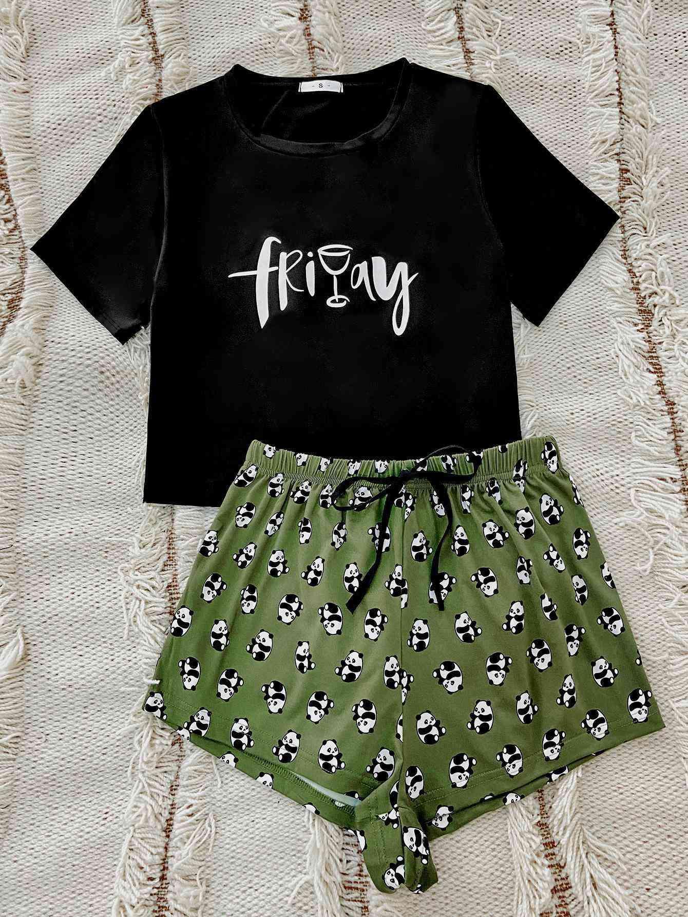 Friyay Graphic Tee and Panda Print Shorts Lounge Set - Shop SWR Luxe