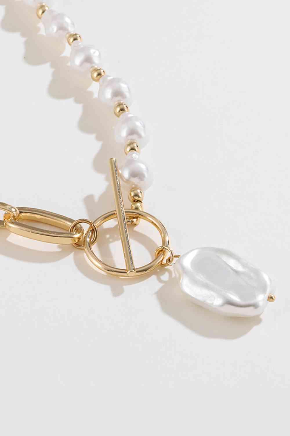 Half Pearl Half Chain Toggle Clasp Necklace - Shop SWR Luxe