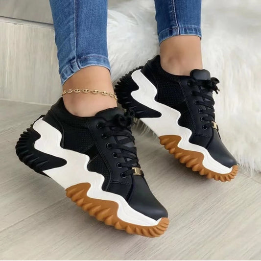Womens Multi Color Leather Platform Sneakers