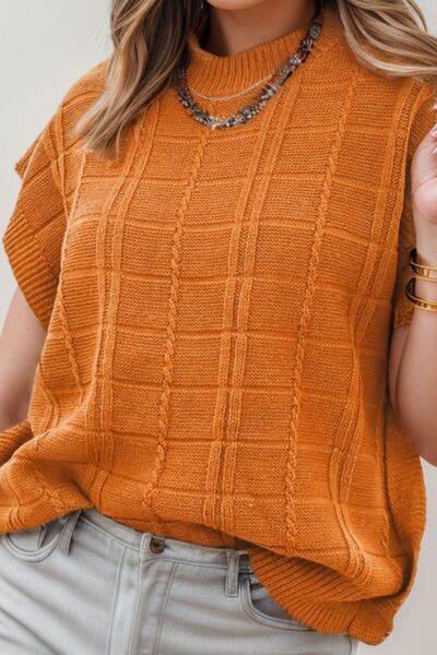 Women's Tangerine Round Neck Cap Sleeve Sweater