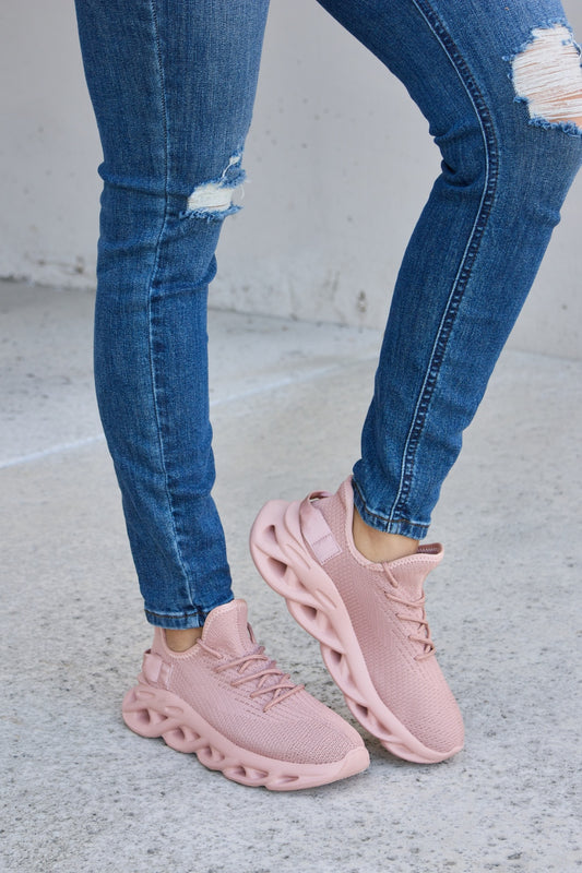 Womens Pink Mesh Platform Athletic Shoes