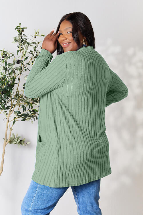 Women's Ribbed Open Front Cardigan with Pockets