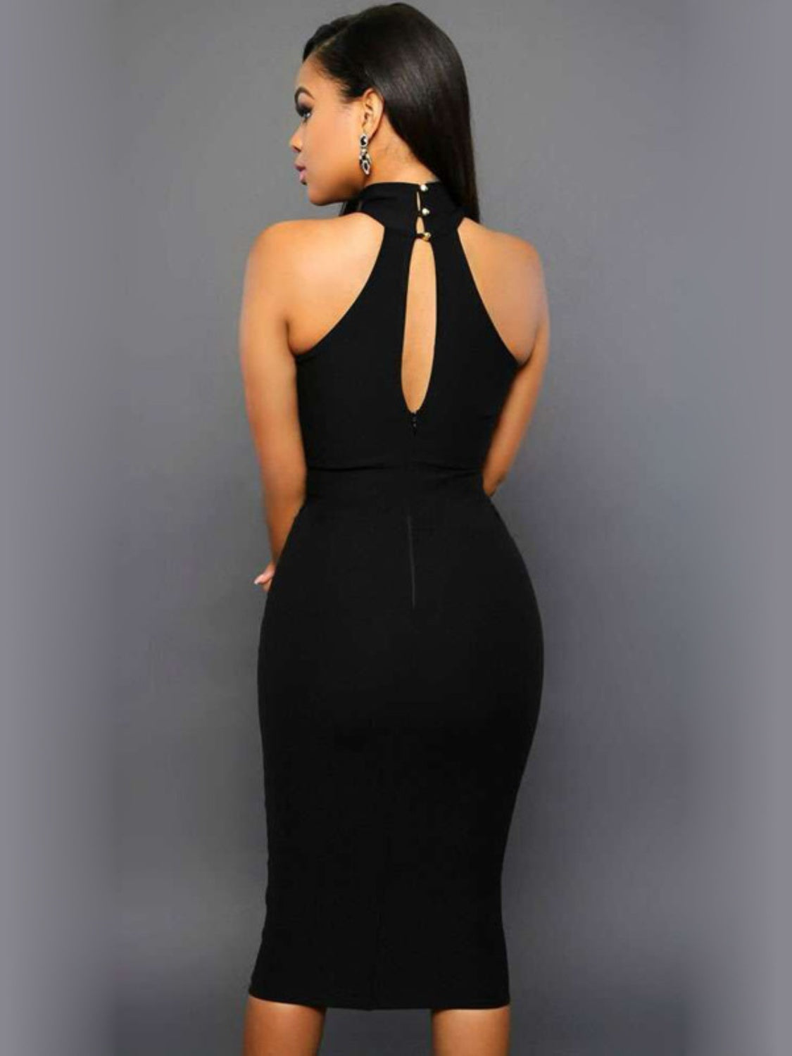 Womens Black Cutout Grecian Neck Dress