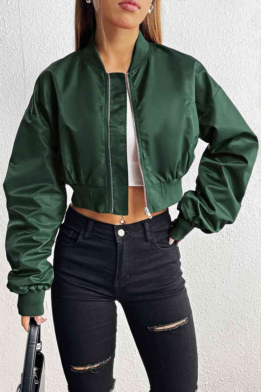 Adrienne Ruched Zip Up Cropped Jacket