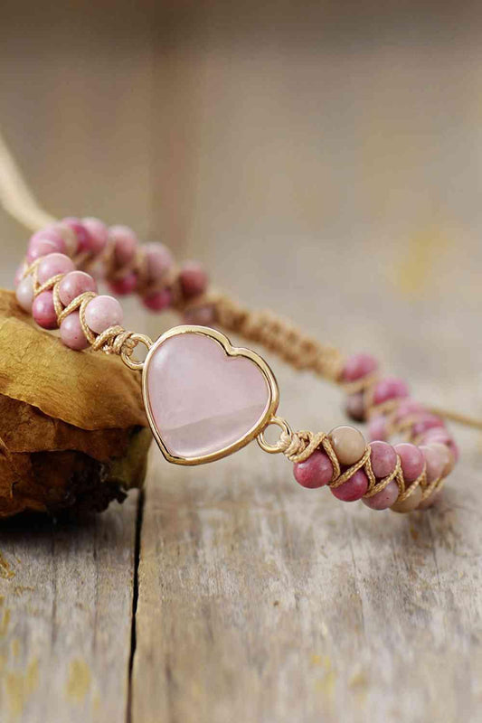 Pink Rose Quartz Heart Beaded Bracelet - Shop SWR Luxe
