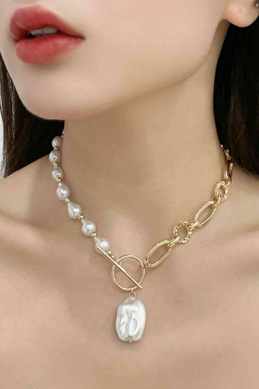 Half Pearl Half Chain Toggle Clasp Necklace - Shop SWR Luxe